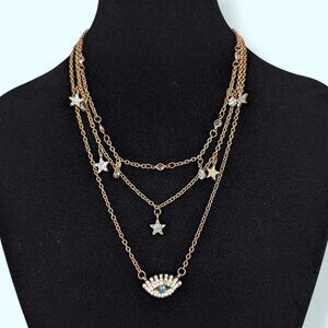 (2/$20) 3-Strand Dainty Star & Eye Necklace